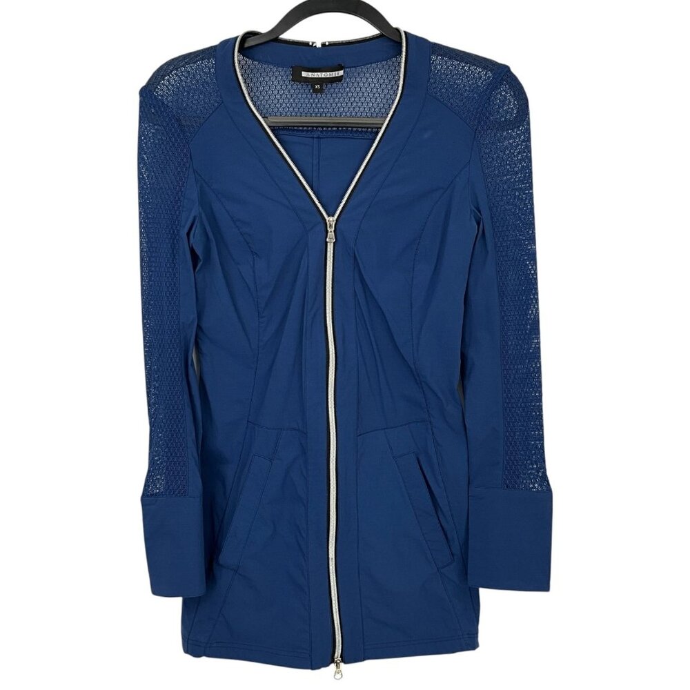 Anatomie Mokai Stretch Woven Mesh Cardigan Womens XS Blue Travel Full Zip Light